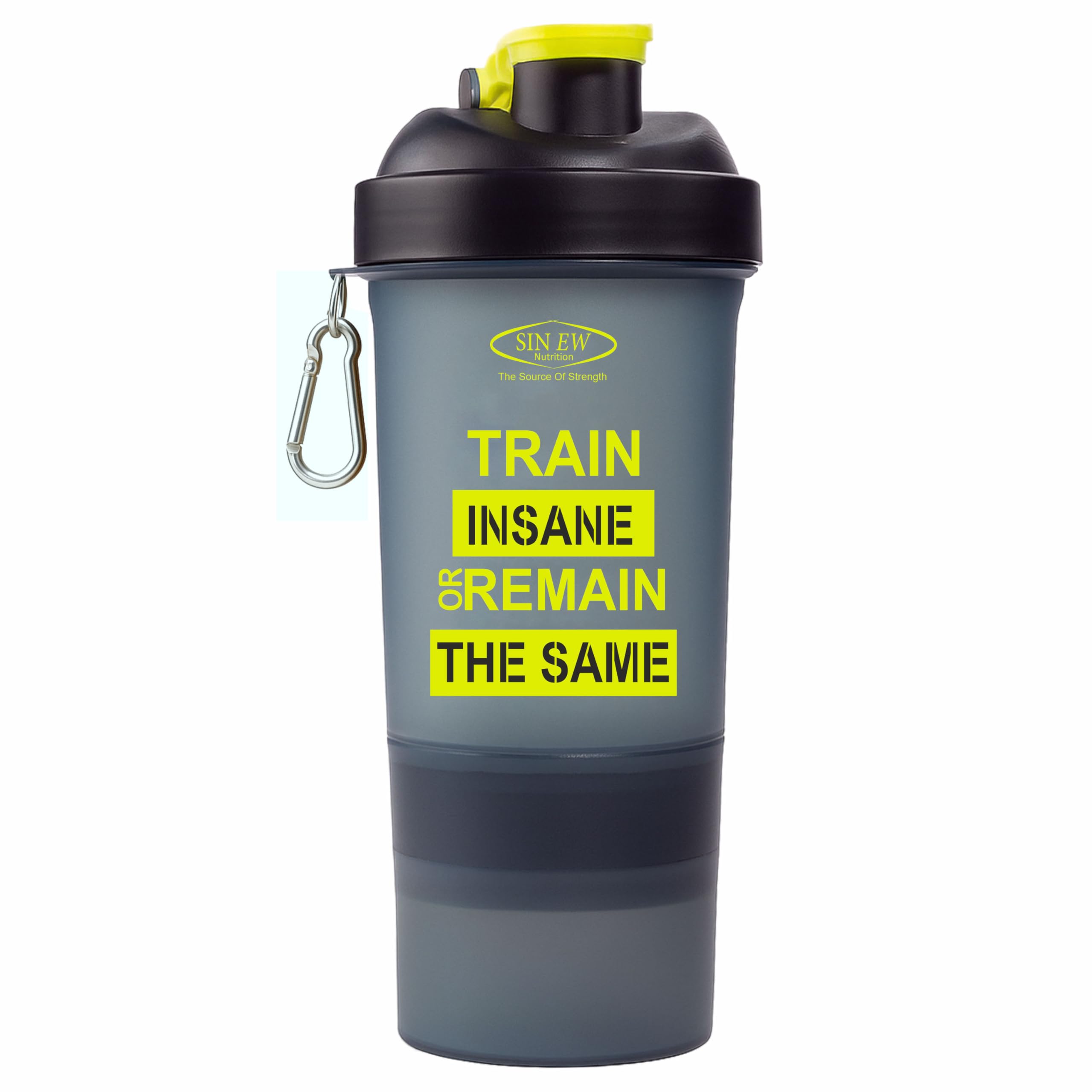 SINEW NUTRITION Smart Shaker Bottle 600ml - 20 oz (Black/Neon Green) with 2 compartment-image-22