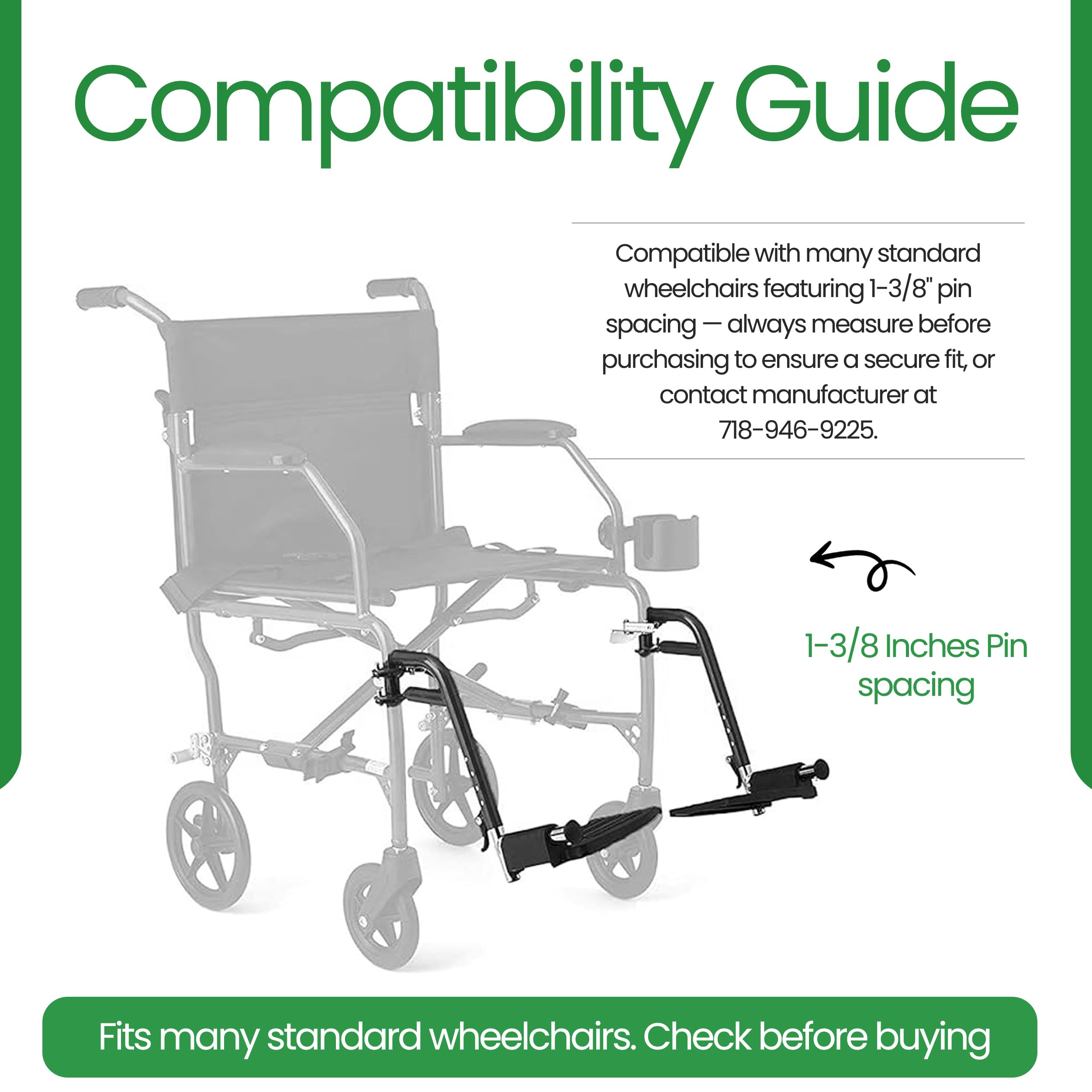 Healthline Wheelchair Swingaway Legrest Footplates with Heel Loops – Pair (Black) – Fits Select Standard Wheelchairs – Adjustable Length 16.5"–20.5" – Check Compatibility Before Ordering — Amazon image 3
