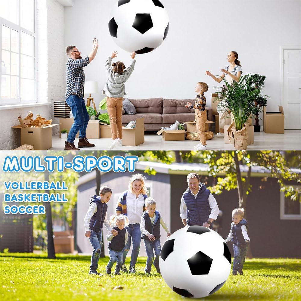 Fußball Ø 85 cm Groß, Aufblasbarer Riesen-Ball aus robustem Gummi, Geeignet zum Treten, Werfen und Rollen, Schwarz Weiß Indoor & Outdoor, Geschenk für Kinder Jungen Mädchen