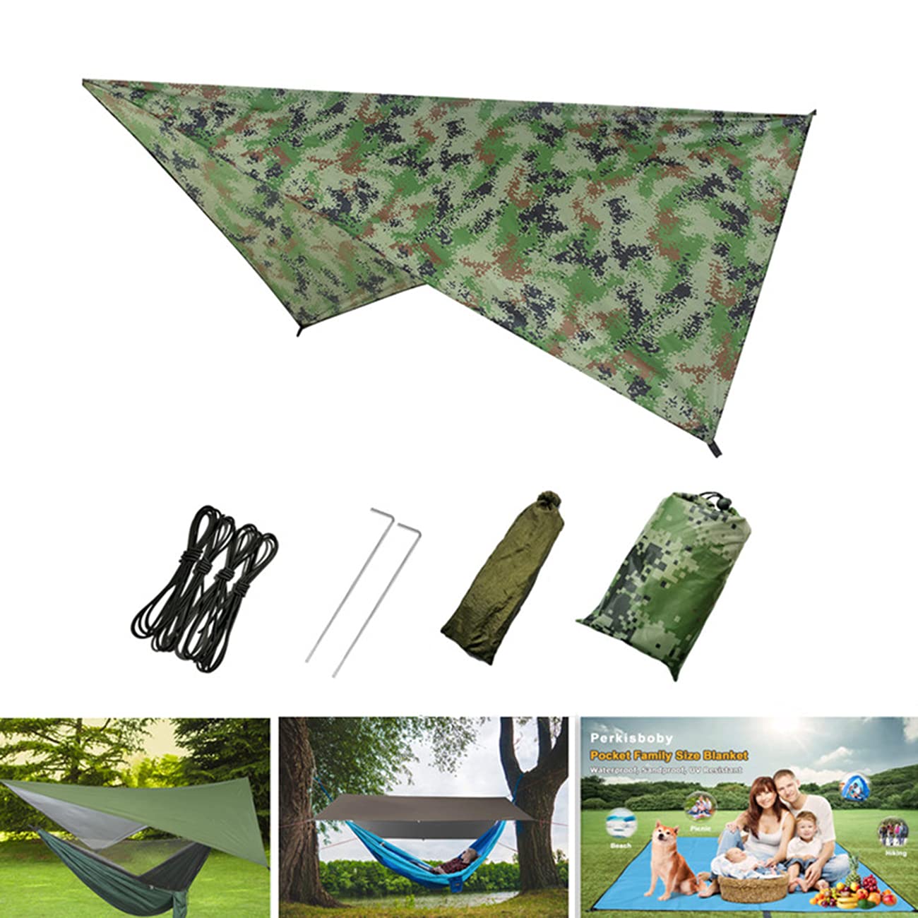 Hamac en Nylon léger de 260 x 140 cm, hamac de Camping avec moustiquaire et bâche Anti-Pluie, capacité de Charge de 200 kg, hamac d'extérieur pour randonnée, Jardin, Voyage,A