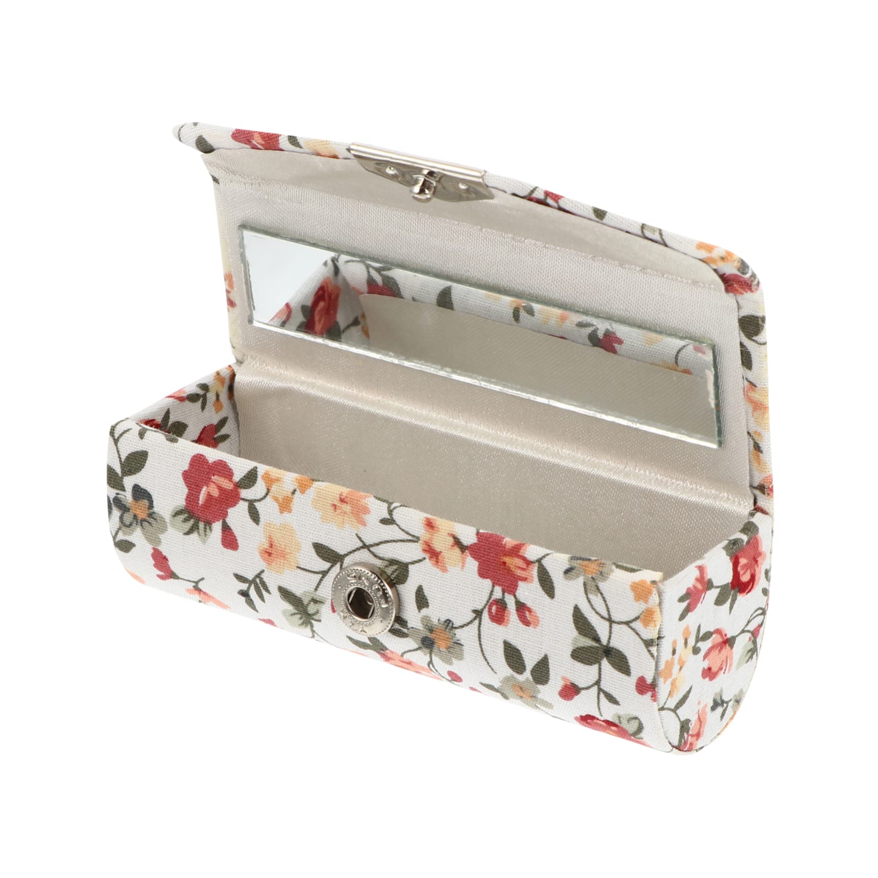 Women Lipstick Case Retro Embroidered Pattern Storage Box with Mirror, White, 3.4 X 1.3 X 1.2 Inches, Portable Lipstick Holder for Handbag, Makeup Organizer for Travel and Daily Use