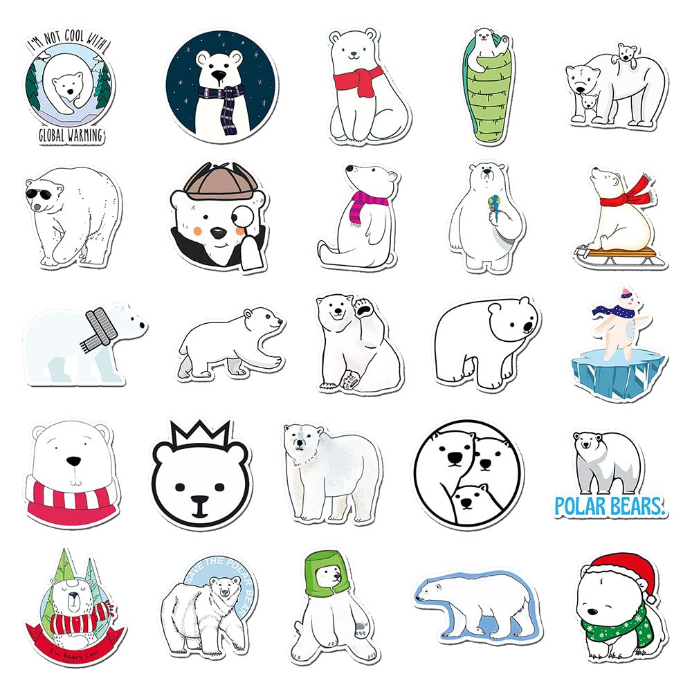 Minimal Polar Bear Vinyl Stickers, 50 PCS Waterproof Hand-Drawn Animal Decals for Laptops Scrapbooking, Journals, Notebooks - Image 2