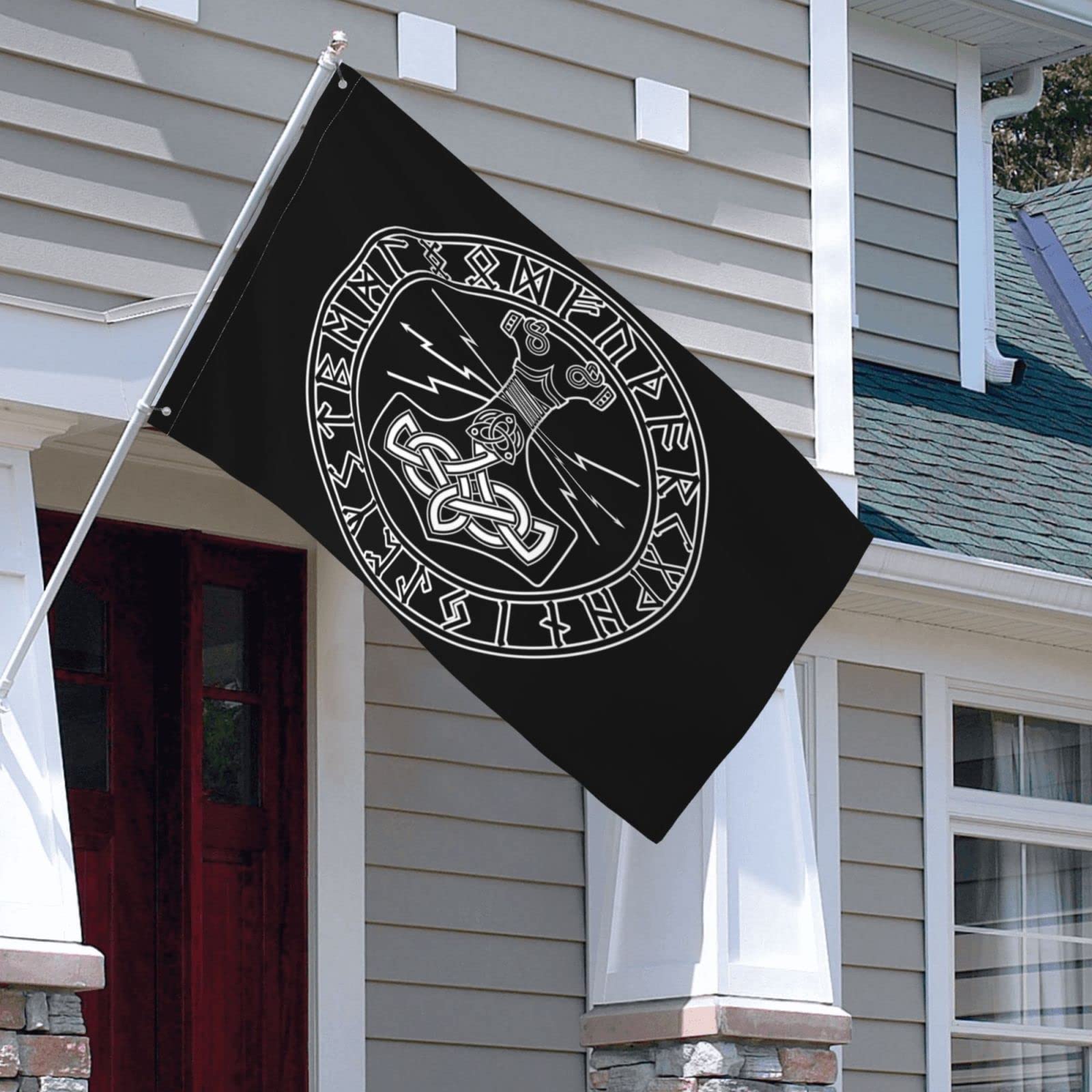 Gartenflagge Wikinger Mit Thors Hammer - Nordisches Design Für Draußen