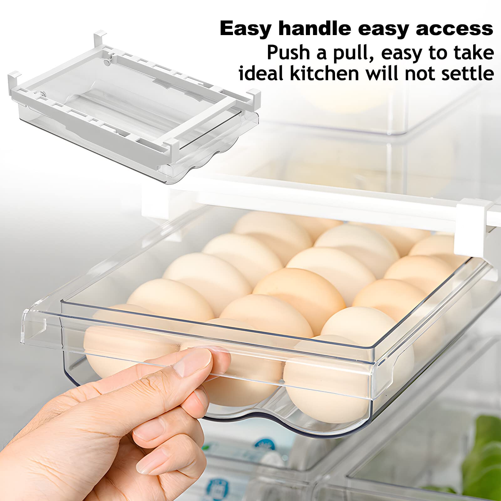 Organizador de Huevos con Cajón para Refrigerador Caja para Huevos Transparente con Cajón Extraíble Dispensador Automático para Hasta 21 Huevos Ahorra Espacio en PET