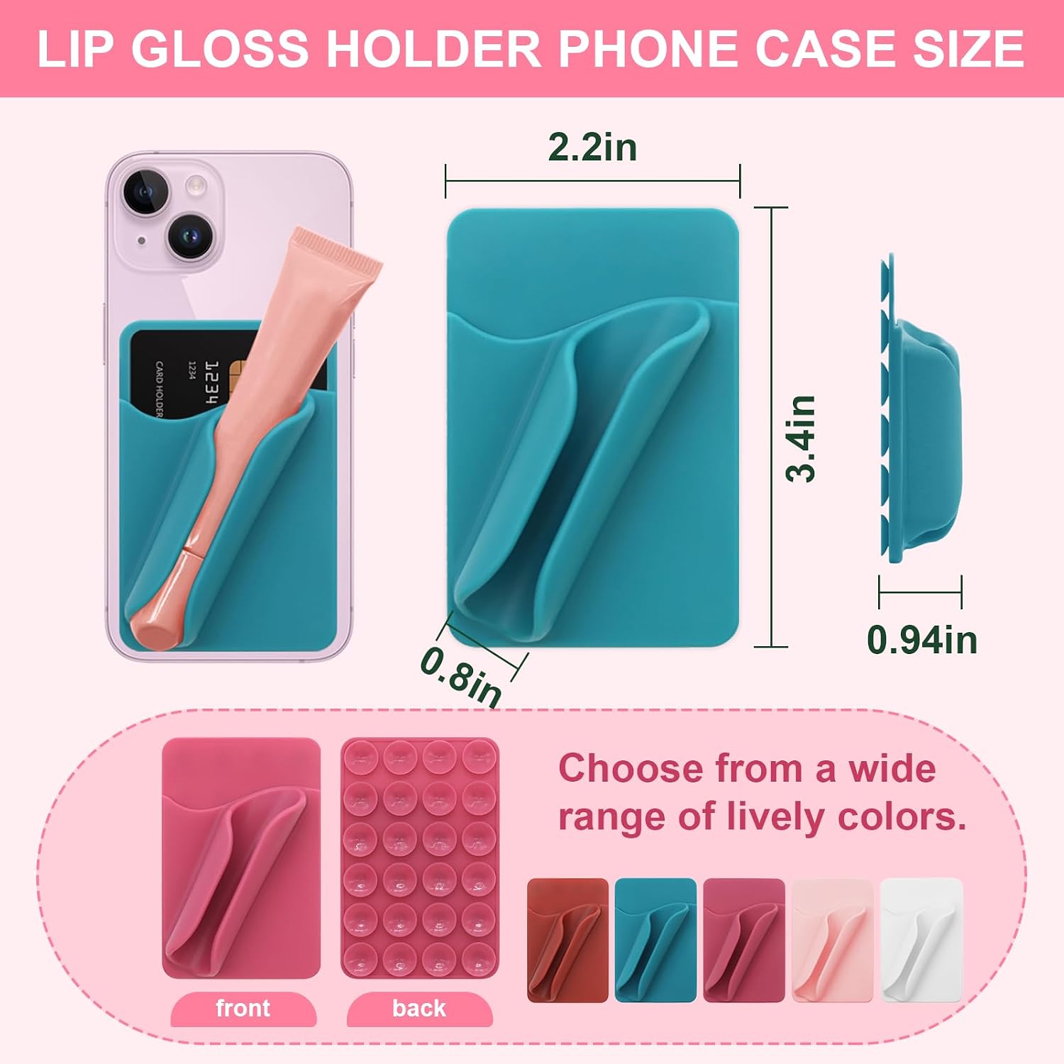 Suction Cup Phone Case Lip Gloss Holder with Card Slot, Pale Pink image 2