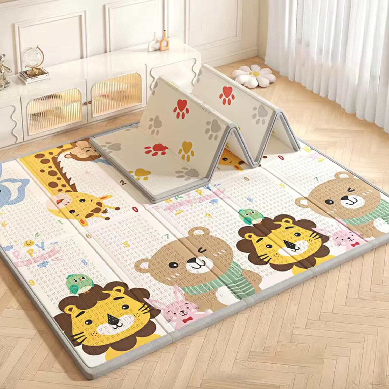 Tapis De Jeu Pliable Et RéVersible pour BéBé,en Mousse Rembourré avec Bords Cousus,éPais Anti-Chute,IdéAl Les Jeux,Les Pique-Niques Liens Familiaux Qualité(200 * 220 * 2cm,E)