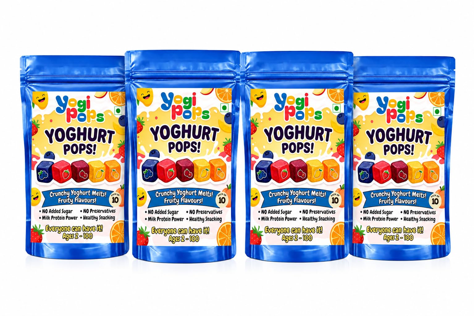 YogiPops – 100% Yoghurt Crunchy Cubes | No Added Sugar | High Milk Protein | Healthy Snack for All Ages | Low Calorie | Whole Day Snacking | Yogurt Melts | Rich in Probiotics Flavours: Blueberry, Falsa, Mango, Orange & Strawberry. (Pack of 4)-image-34