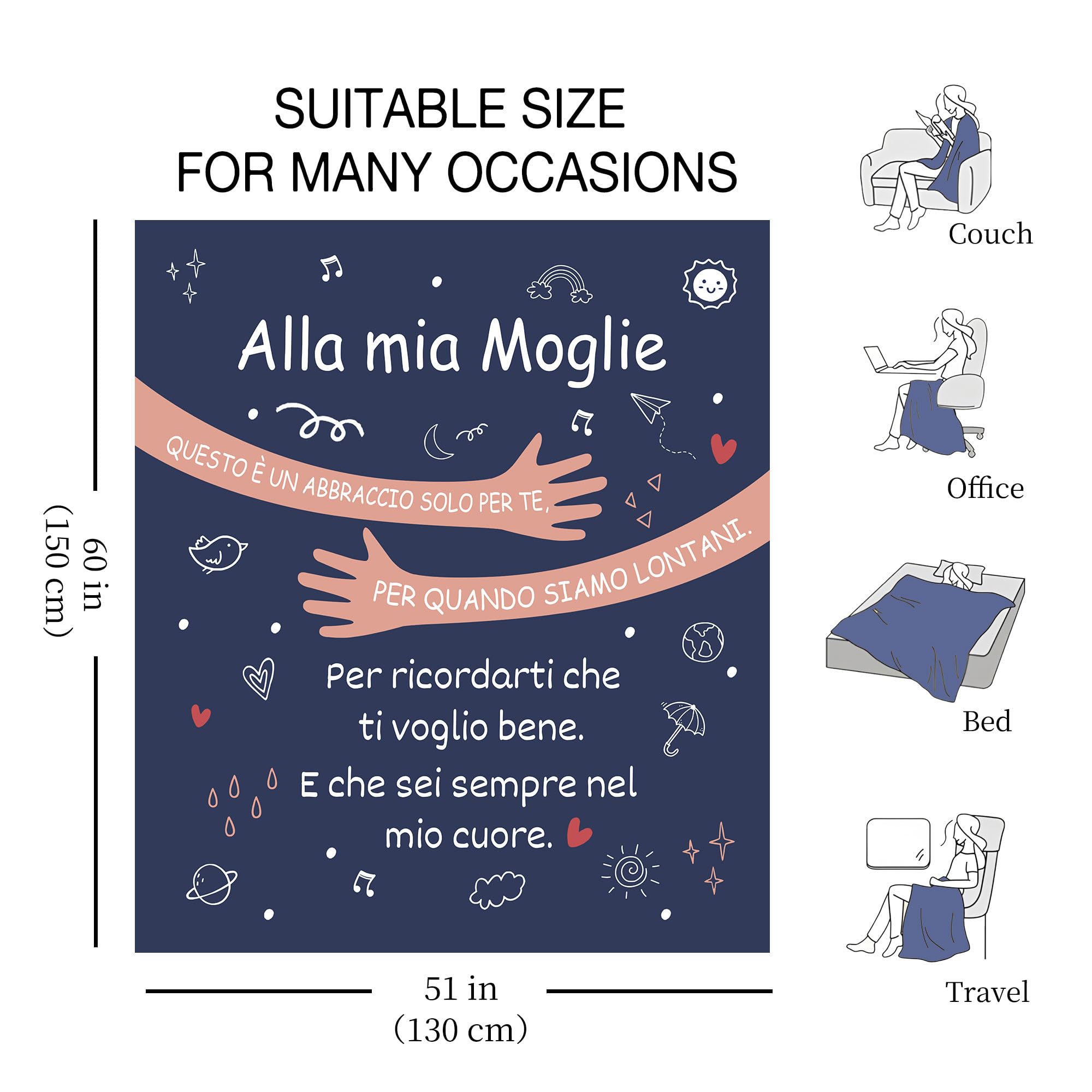 Alla mia Moglie Questo è un abbraccio solo per te per quando siamo lontani Per ricordarti che ti amo E che sei sempre nel mio cuore Coperta per la Moglie Compleanno San Valentino Regalo di Natale