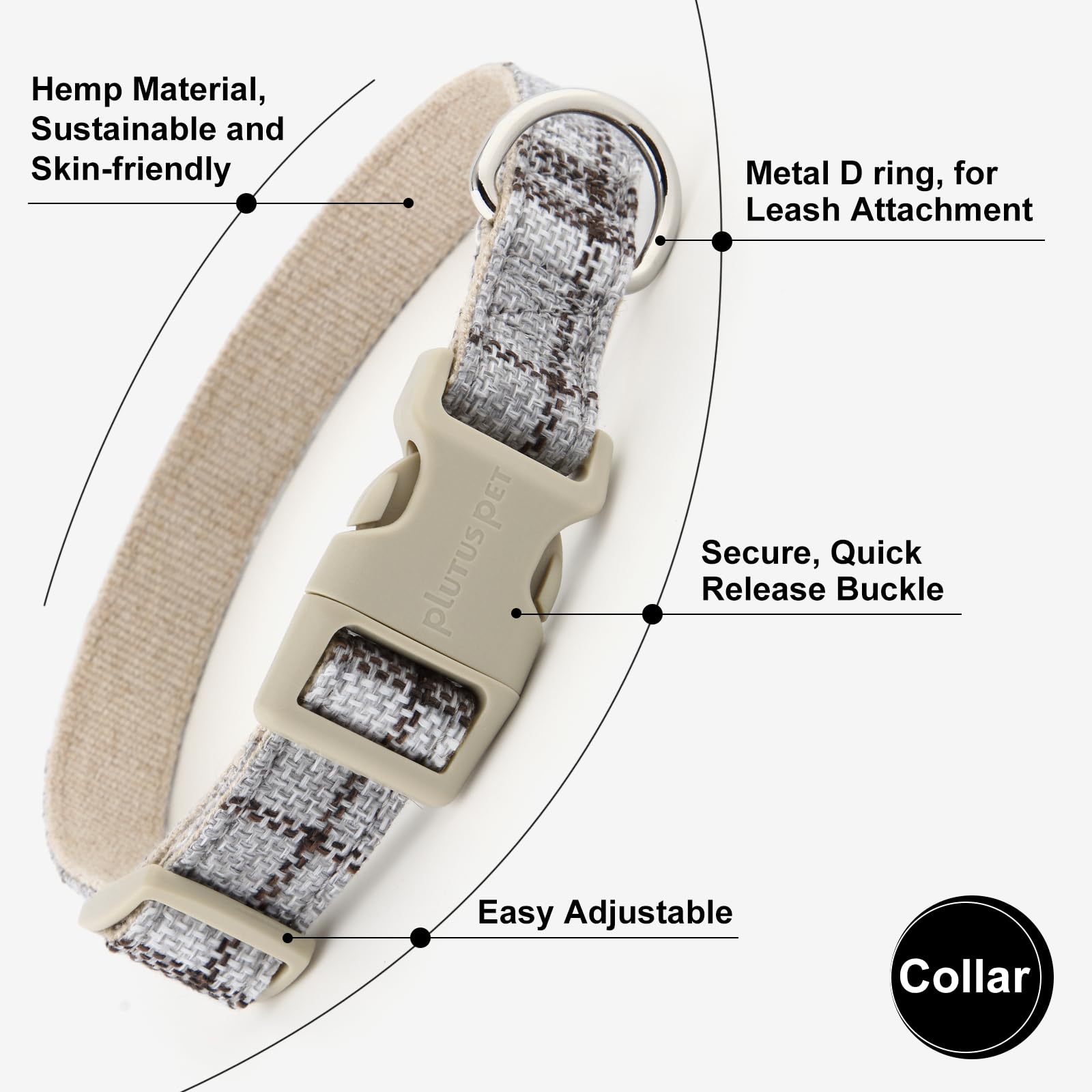 Plutus Pet Cotton Hemp Dog Collar and Leash Set, Adjustable Collar for Small, Medium, and Large Dogs, Heavy Duty and Soft on Skin, Gray Plaid, S