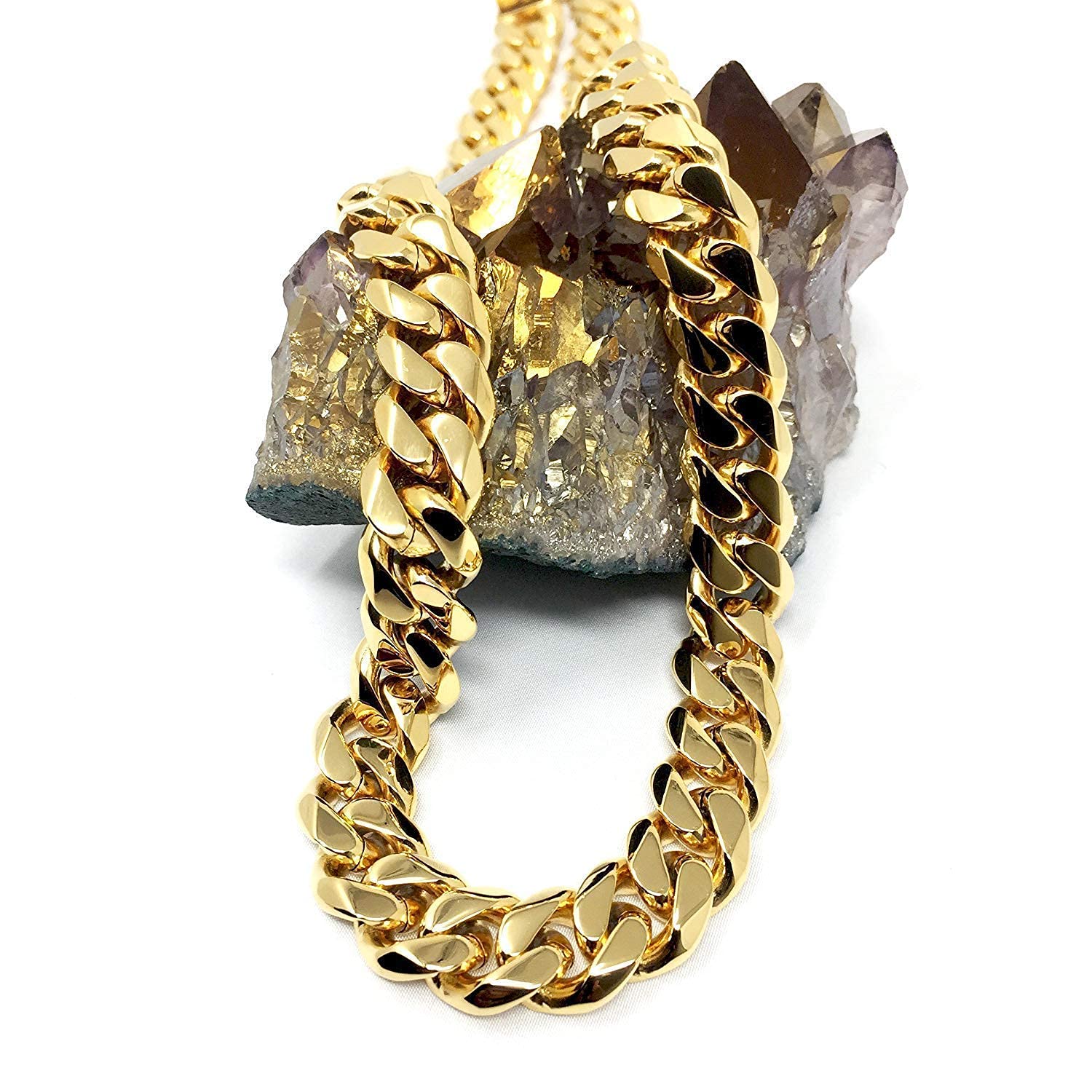 Collar de cadena cubana de oro para hombres y mujeres, grueso Miami Real 11mm 14k corte diamante pesado con cierre grueso sólido hip hop duradero urbano streetwear no si