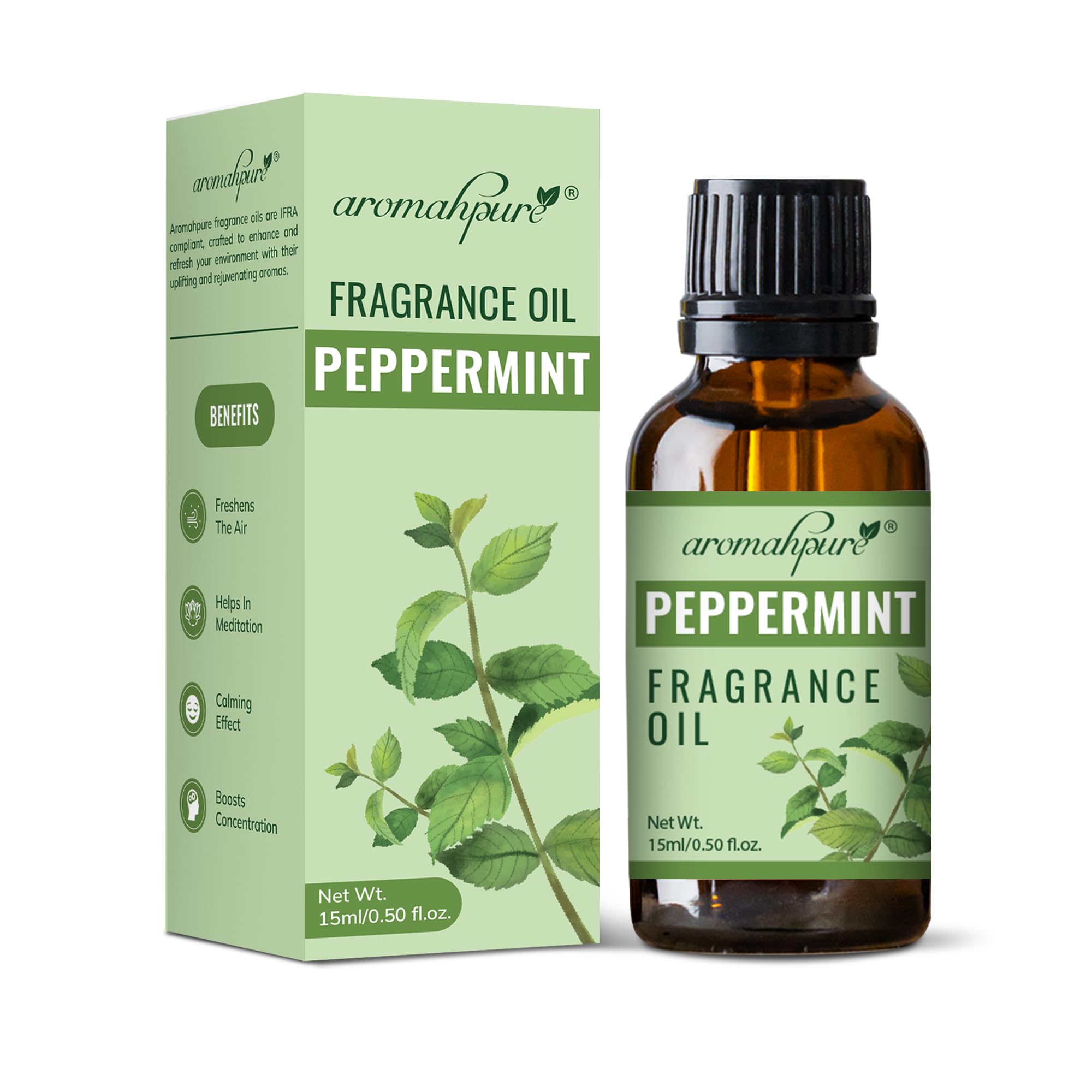 Aromahpure Fragrance Oil | 15 ml | Peppermint Aroma Oil for Home Fragrance | Best for Aromatherapy | Helps in Meditation | Used in Diffusers, Candles, Air Fresheners, Soaps, IFRA Certified