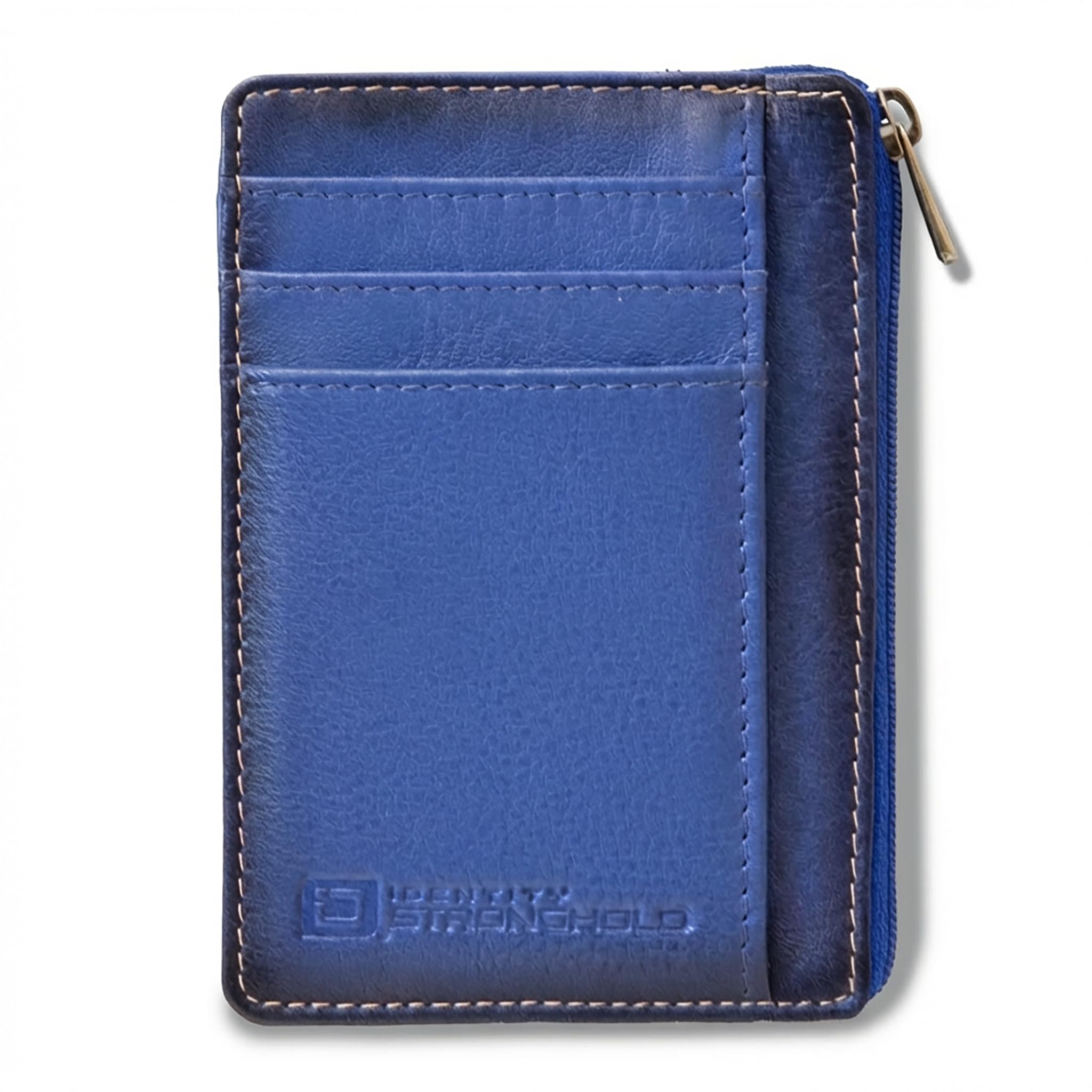 ID STRONGHOLD RFID Front Pocket Wallet Mini Minimalist Wallet Slim Wallet Genuine Leather with Zipper , Royal Blue , Small