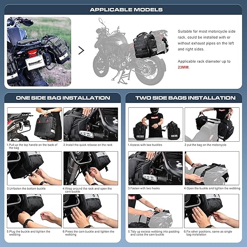 Miniatura 5 de Rhinowalk Bolsa de sillín de motocicleta Bolsa de alforja de motor impermeable Paquete de equipaje Bolsa lateral de motocicleta de liberación rápida
