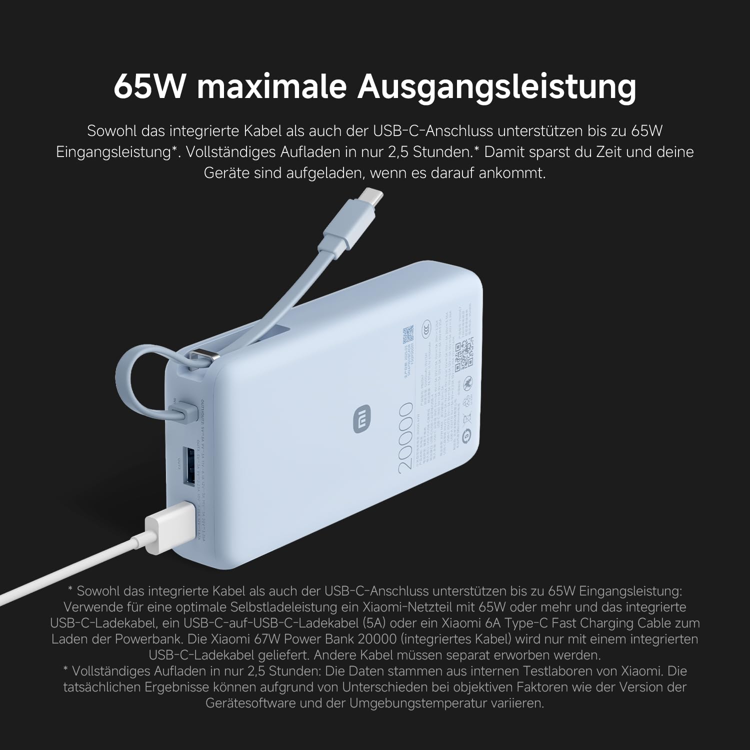 Xiaomi 67W Power Bank 20.000mAh mit USB-C Kabel, Tragbares Ladegerät, Tan | 67W Schnellladen, 20000mAh, integriertes USB-C-Kabel. Zwei-Wege-Schnellladen — lädt 3 Geräte gleichzeitig.