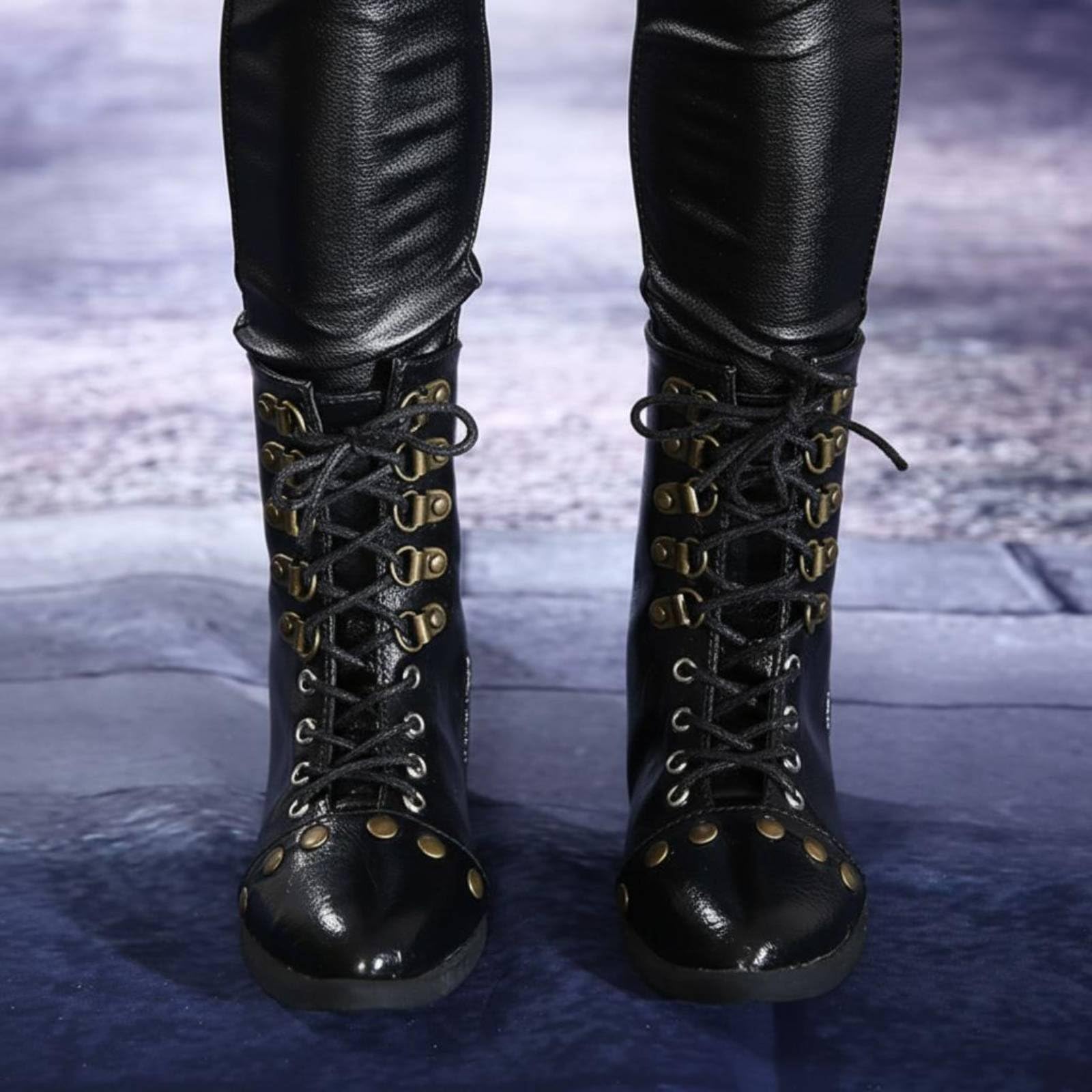Stivali per Bambole Stivaletti Scarpe Lacci Accessori in Poliuretano con Lavorazione Artigianale E Impunture Accurate per Abiti Completi E Scenografie Fotografia Collezioni