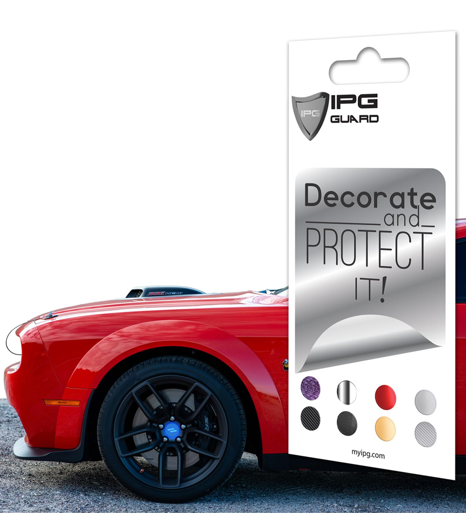 IPG Compatible with Dodge Charger, Challenger, Durango (2017–2023) Wheel Center Cap Overlay Decal Sticker Wrap Kit – Hash Rhombus Design – Personalize Your Vehicle (Outer Logo, Reflective - Blue)