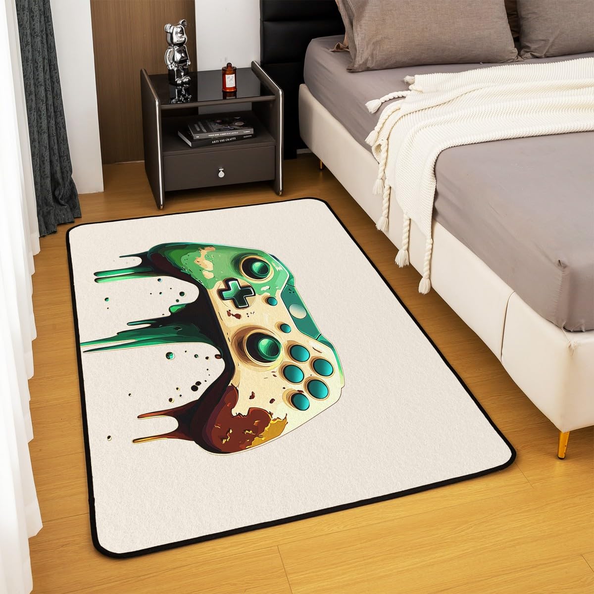 Loussiesd Dywan do salonu dla graczy, 150 x 200 cm, gamingowy dywan akcentujący dla chłopców, dziewcząt, nastolatków, nowoczesny kontroler konsoli do gier, wewnętrzna mata podłogowa, joystick, czysty