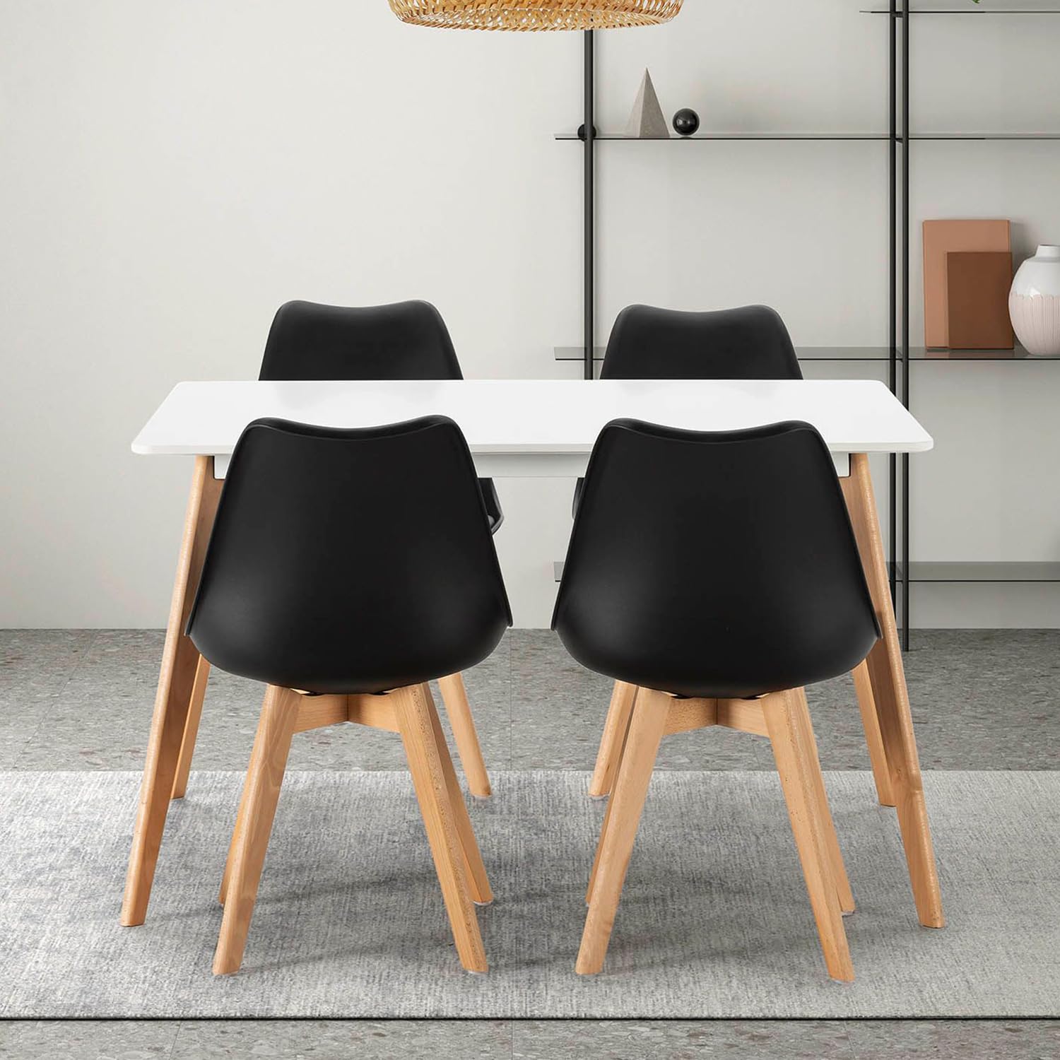 Mesa Comedor, Mesas de Cocina Estilo Nórdico, Diseño Resistente, Duradero y Ligero, Tablero MDF Blanco Mate, Patas de Madera de Haya, 120 x 80 x 75 cm