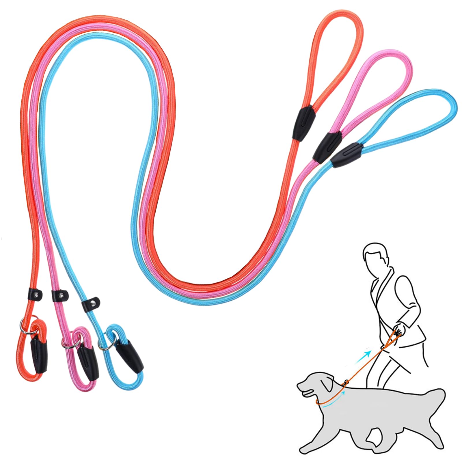 Dog Slip Leash 5FT Nylon Slip Lead Dog Leash Durable No Pull Walking Training Leashes for Large Medium Small Dogs 3Pcs (Orange Pink Blue)
