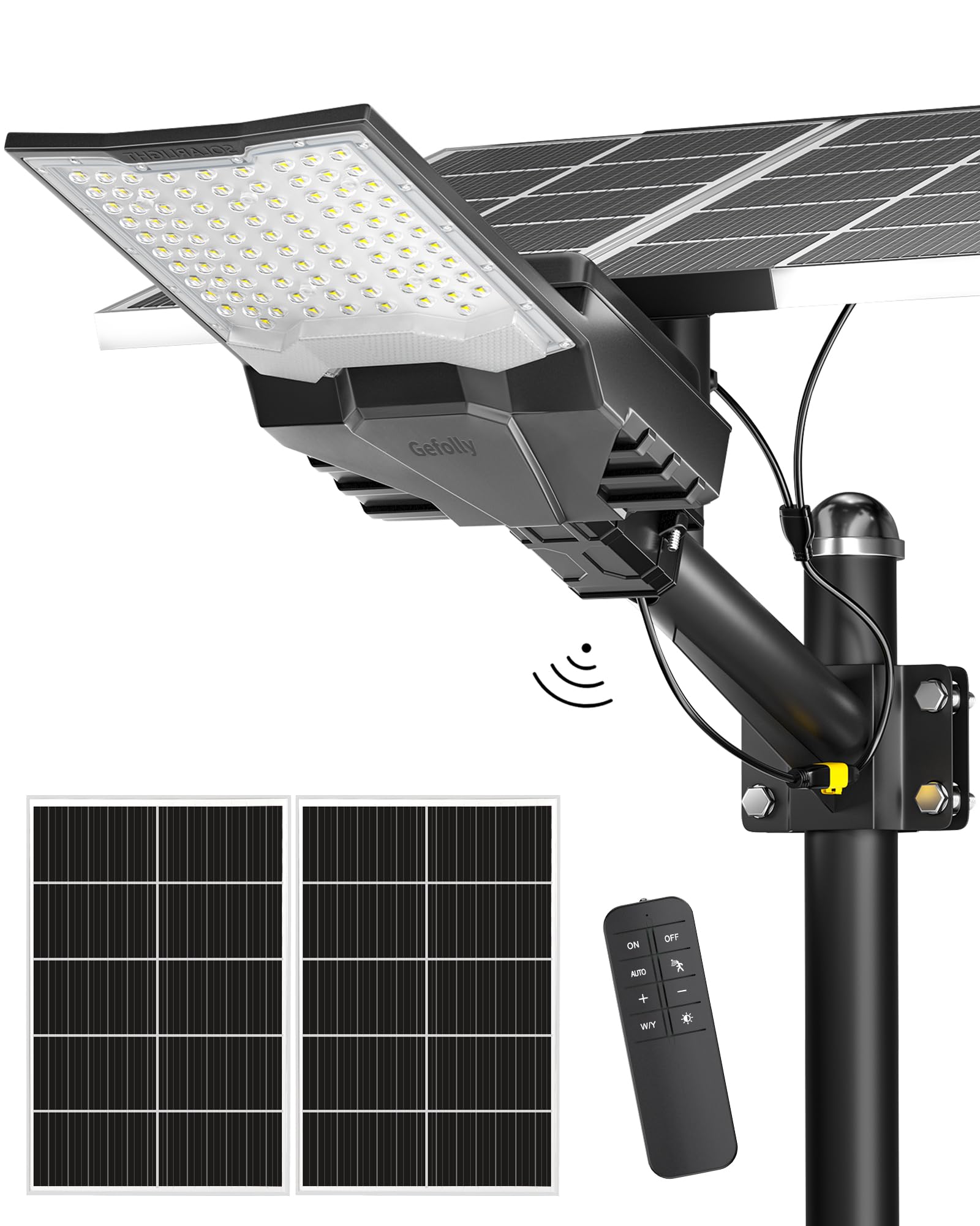 Gefolly Lampione Solare LED Esterno, Led Lampioni da esterni con Telecomando, 6500K Luz de Seguridad Jardín, IP67 Impermeabili Lampioni per Cortile, Giardino (SL-18000W)