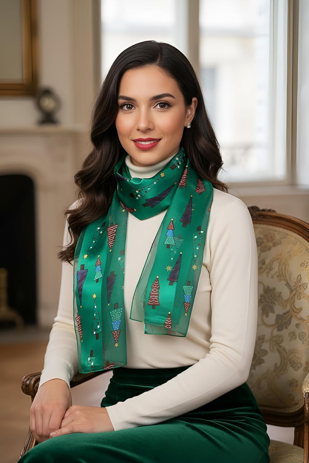 SERENITA Christmas Valentine Scarf for Women Holiday Gift Warm Long Unisex Scarf Fall Winter Lightweight Soft Sheer image 4