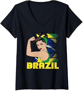 Womens Brazilian Girl Brazi girl Chica Brasil V-Neck T-Shirt