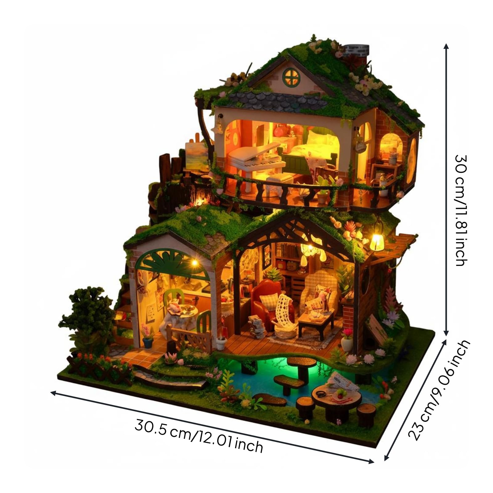 Kinder Lernpuzzle Miniaturhaus Bausatz Modellhaus Bastelset Holzpuzzle Spielzeug mit Beleuchtung Und Szenerie für Kinderzimmer Spielbereich Schreibtisch