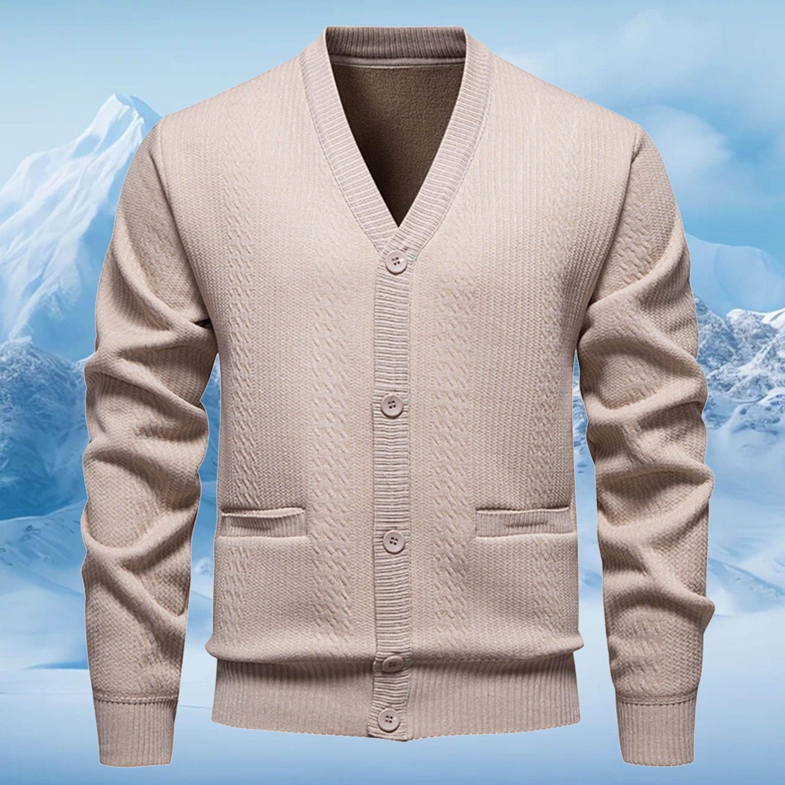 Genérico Cárdigan Lana Hombre, Botones Chaqueta Hombre con Botones Suéter Manga Larga Ajuste Delgado Forro Polar Cárdigan con V-Neck con Bolsillos para Exterior El Ocio