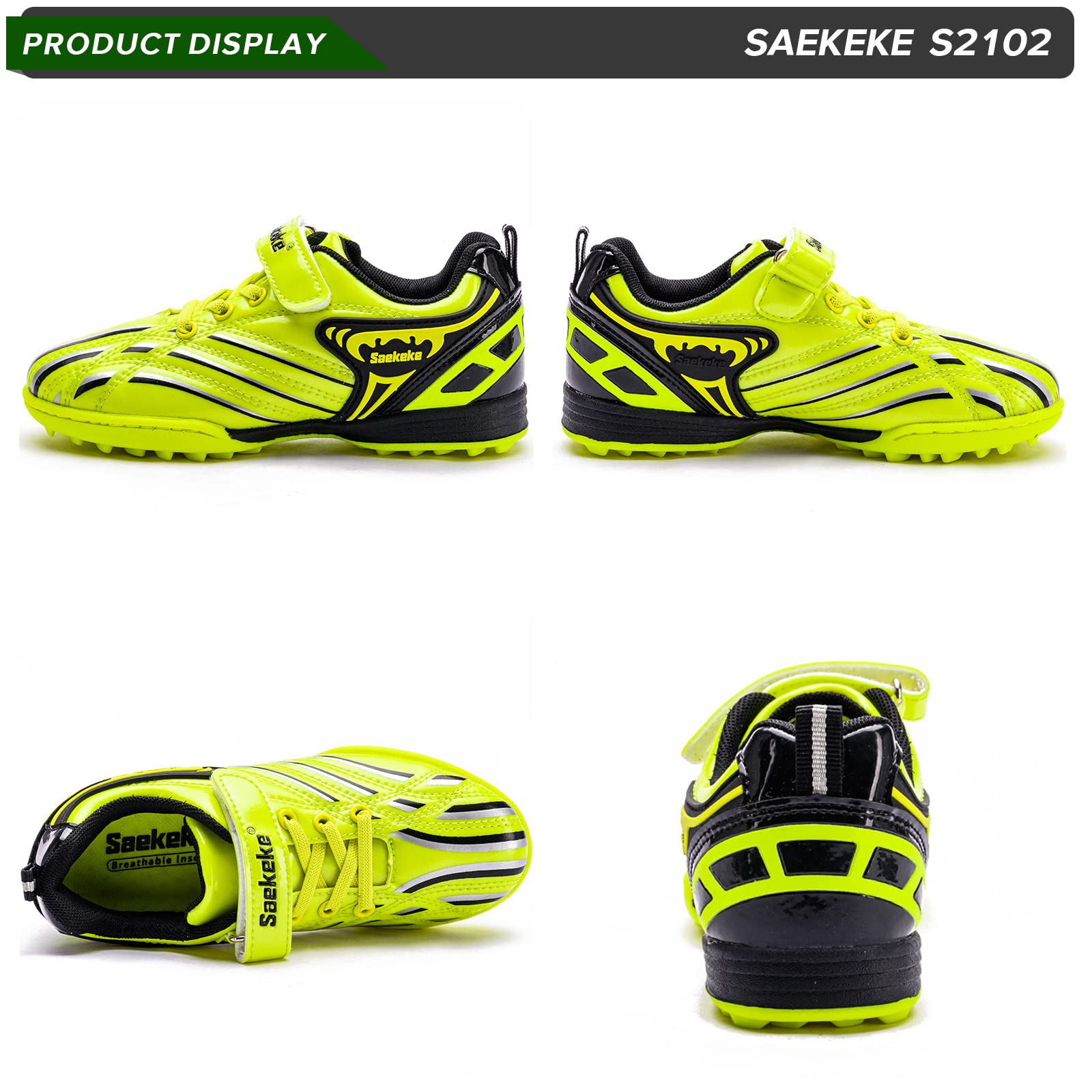 Botas de fútbol TF Niños Niñas para Moqueta Turf, Ligero Antideslizante Velcro Bajo Zapatos de Entrenamiento