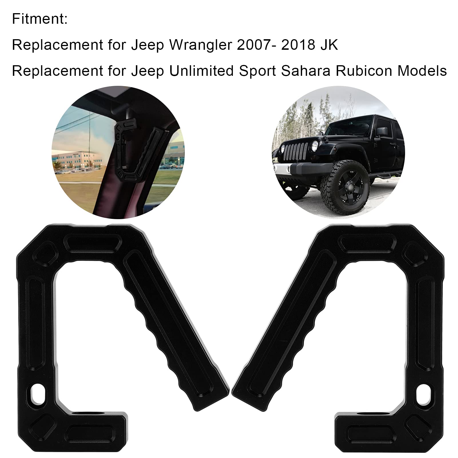 Vorderer Haltegriff, Ersatz-Haltegriffe aus Aluminium für Vordere Haltegriffe, Haltegriffe für Wrangler 07–18 JK/Unlimited Sport Sahara Rubicon-Modelle(Schwarz)