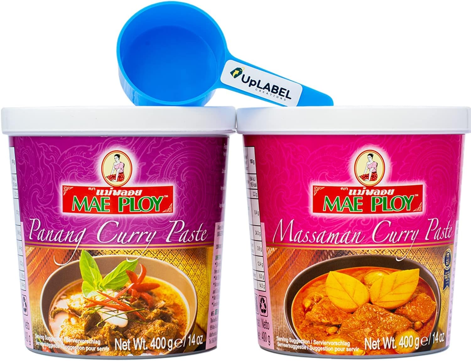 Mae Ploy Massaman & Panang Thai Curry Paste 400g Each + UpLABEL
