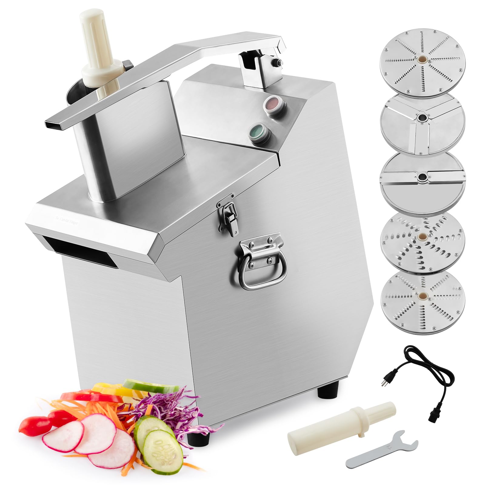 Takywep - Procesador de alimentos comercial de 550 W con 2 agujeros de alimentación, procesador eléctrico de verduras de acero inoxidable desmontable, 5 cuchillas de 3 mm/4 mm/7 mm trituradas y