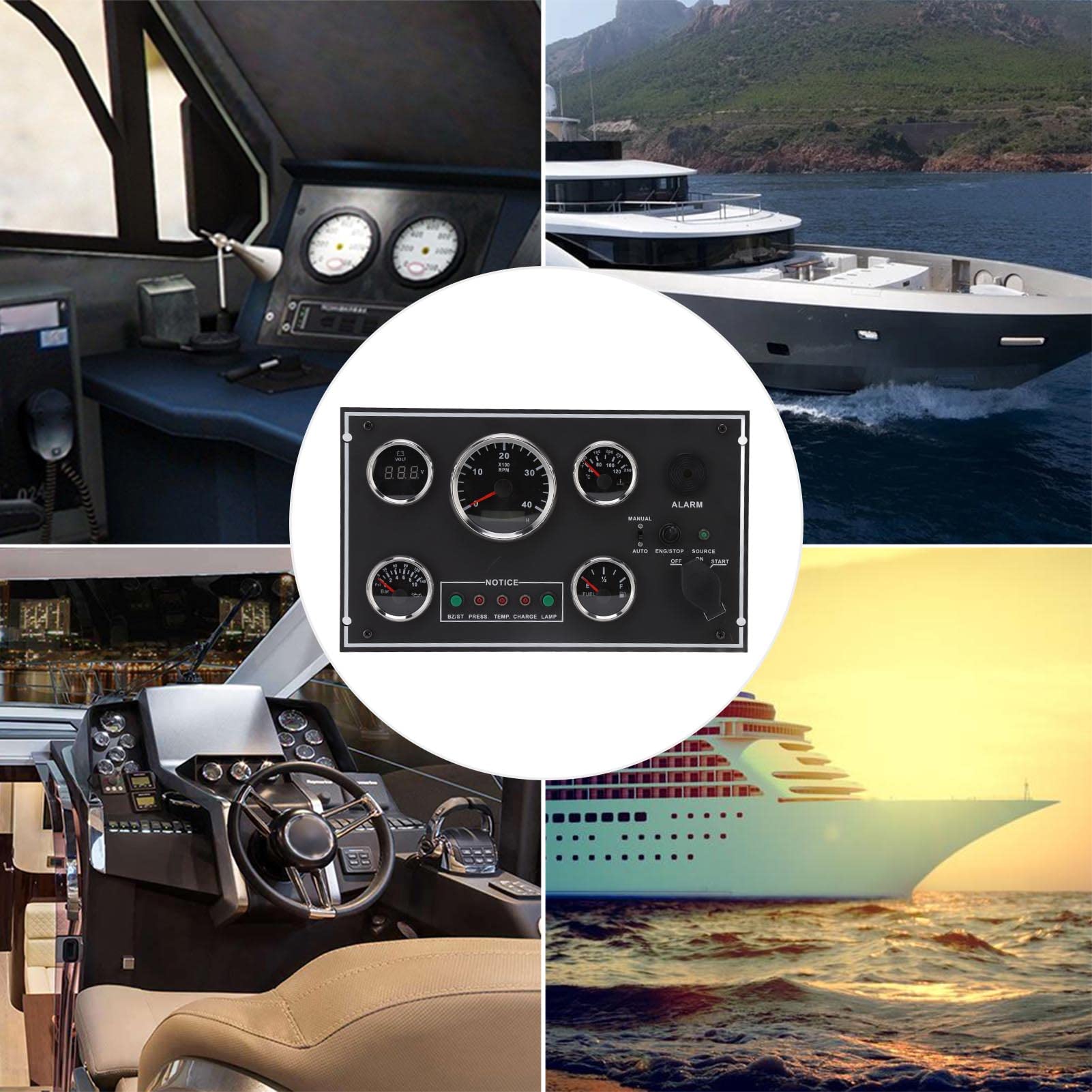 Panel de medición multifuncional y duradero con indicación precisa para barco de autocaravana, material de acero inoxidable 316L (sistema de circuitos 12V 8Ax2)