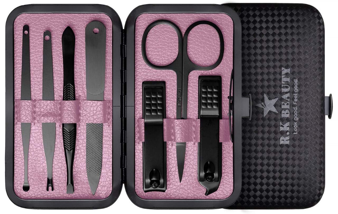 Manicure Sets 7Pcs for Men & Women, Fashion Professional Stainless Steel Nail Clippers Pedicure Kit Grooming Tools by RK Beauty (Pink)