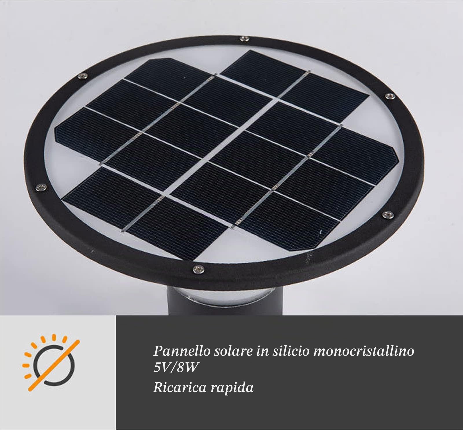 Lampione da Esterno 5W LED Lampada da Giardino Solari con Sensore Crepuscolare Alluminio Lampioncini IP65 Lampada da Sentieri, con Interruttore, 3000K/4000K/6000K,500lm, Nero