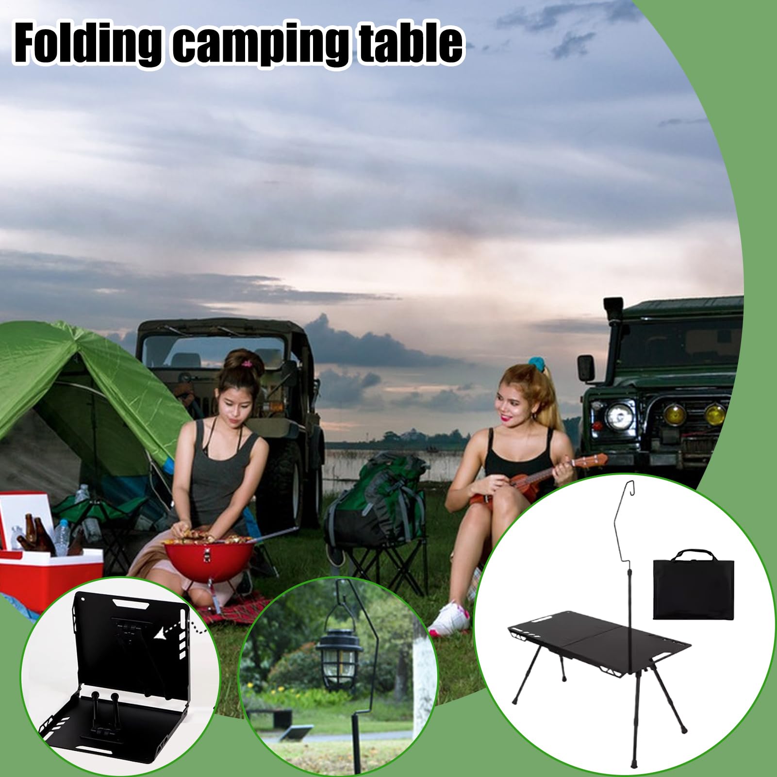 Stół Campingowy | Stolik Aluminiowy z Regulacją Wysokości,Stolik Turystyczny - na Zewnątrz, na Plażę, Patio, Podwórko, Balkon, do Ogrodu, Tailgating, do Kampera i w Podróży