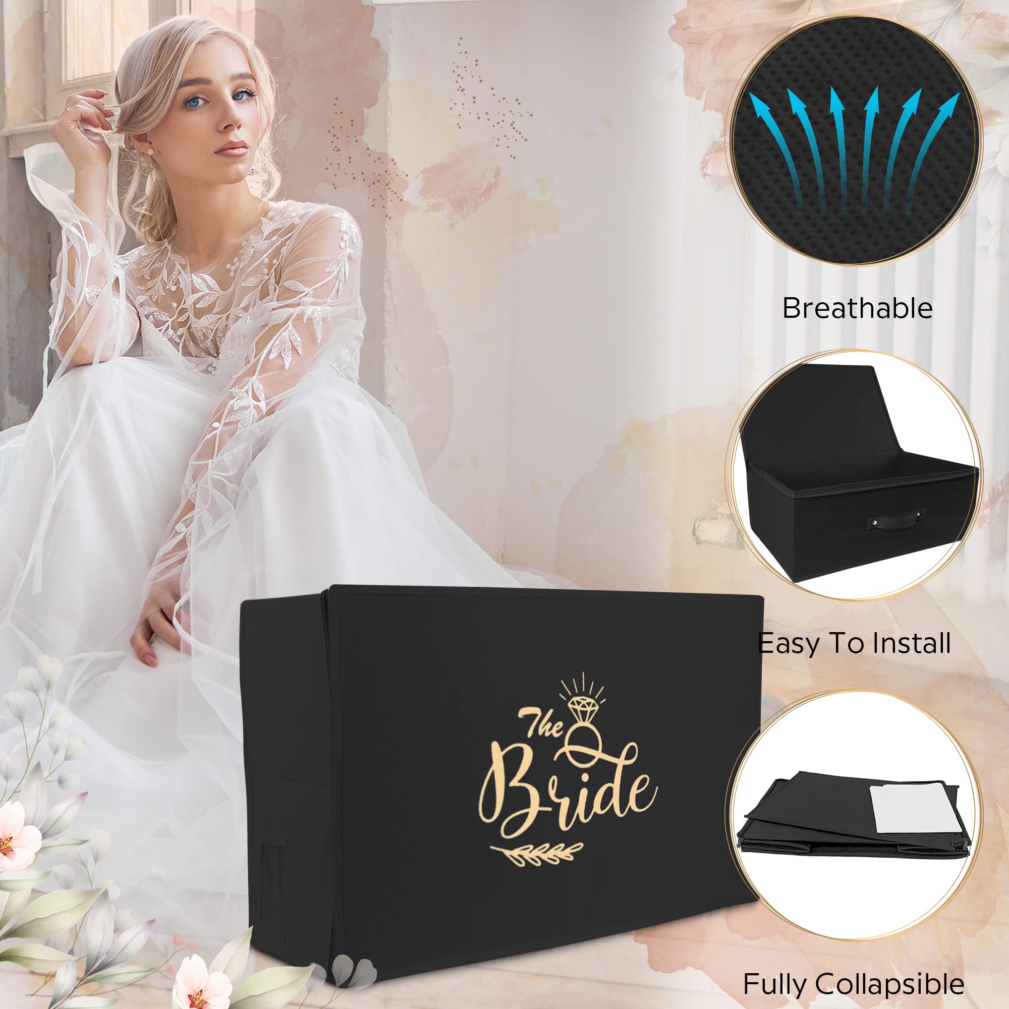Wedcova UK Personalised Wedding Dress Storage Box Breathable Fabric Bridal Dress Clothes Storage Travel Box with 10 Acid Free Tissue Papers (Black - Image 3