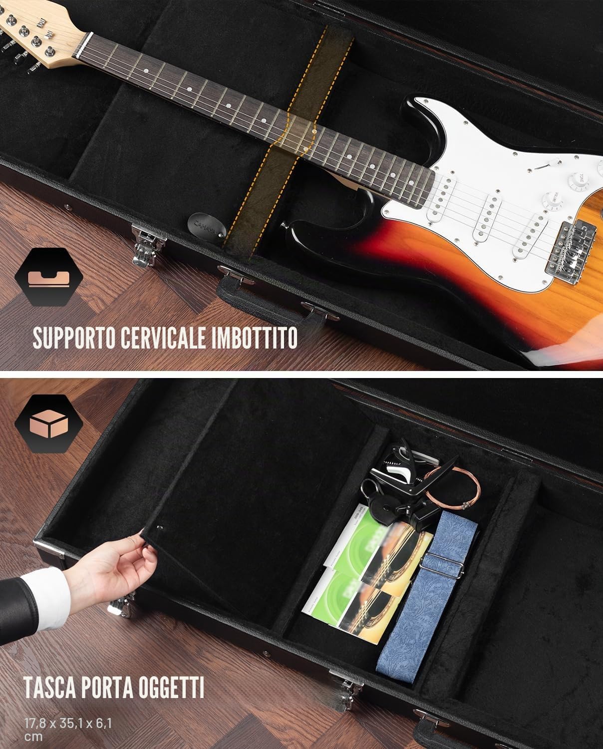 CAHAYA Custodia Rigida Chitarra Elettrica: Borsa Rigida Chitarra Elettrica Stratocaster Telecaster con Compartimento Interno Astuccio Chitarra Elettrica ST per Principianti Musicisti CY0209