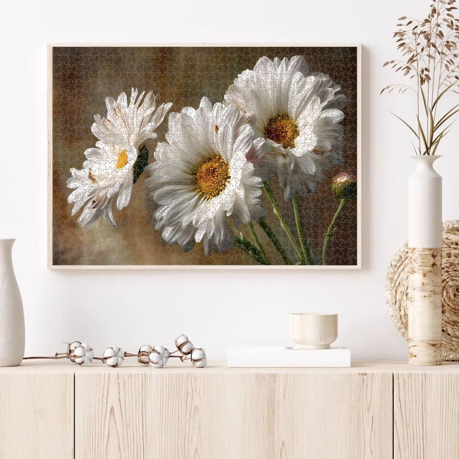 1000 Teile Puzzle für Erwachsene, Gänseblümchen & Weiß Holz Puzzle 1T#847
