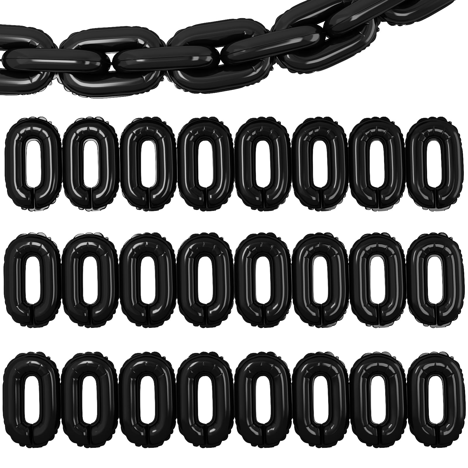 Black Foil Chain Balloons, 24PCS Giant Chain Balloons Garland for 80s 90s Hip Hop Party Decorations