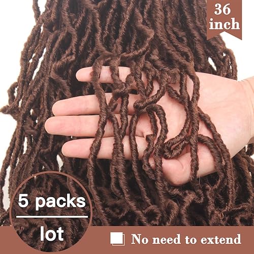 Miniatura 4 de ZRQ Rastas de ganchillo sintéticas marrones de 36 pulgadas, 30 rastas suaves, rizadas, onduladas, cabello de ganchillo con raíces afro (5 paquetes