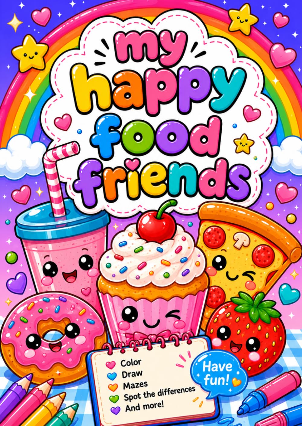 My Happy Food Friends: Cute Kawaii Food Coloring Pages