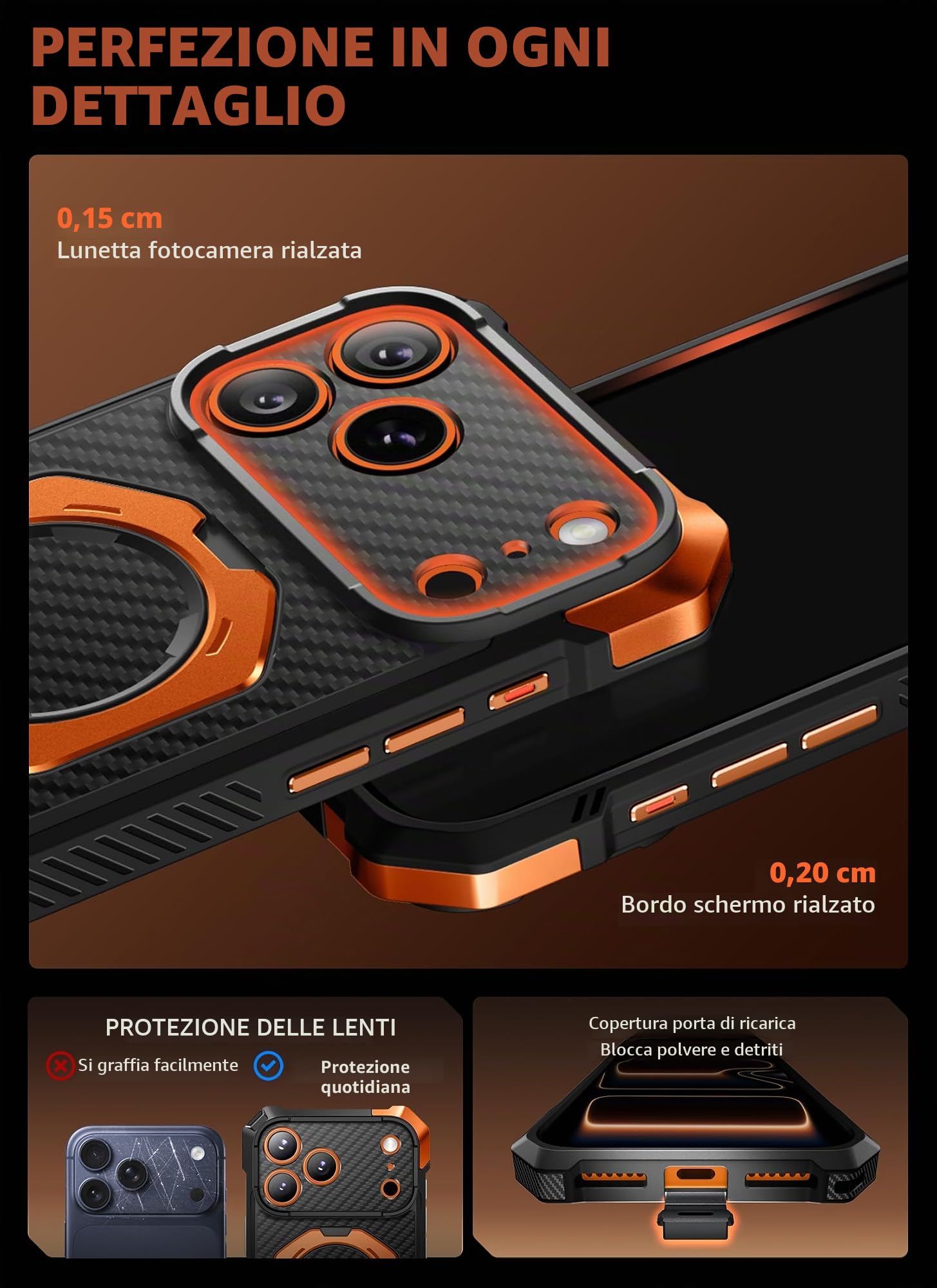 SUPCASE Cover per iPhone 17 Pro Max 6.9 Pollici con Supporto, [Compatibile con MagSafe] [Protezione Militare dalle Cadute] - Custodia Magnetica Robusta e Resistente (Nero-Arancione)