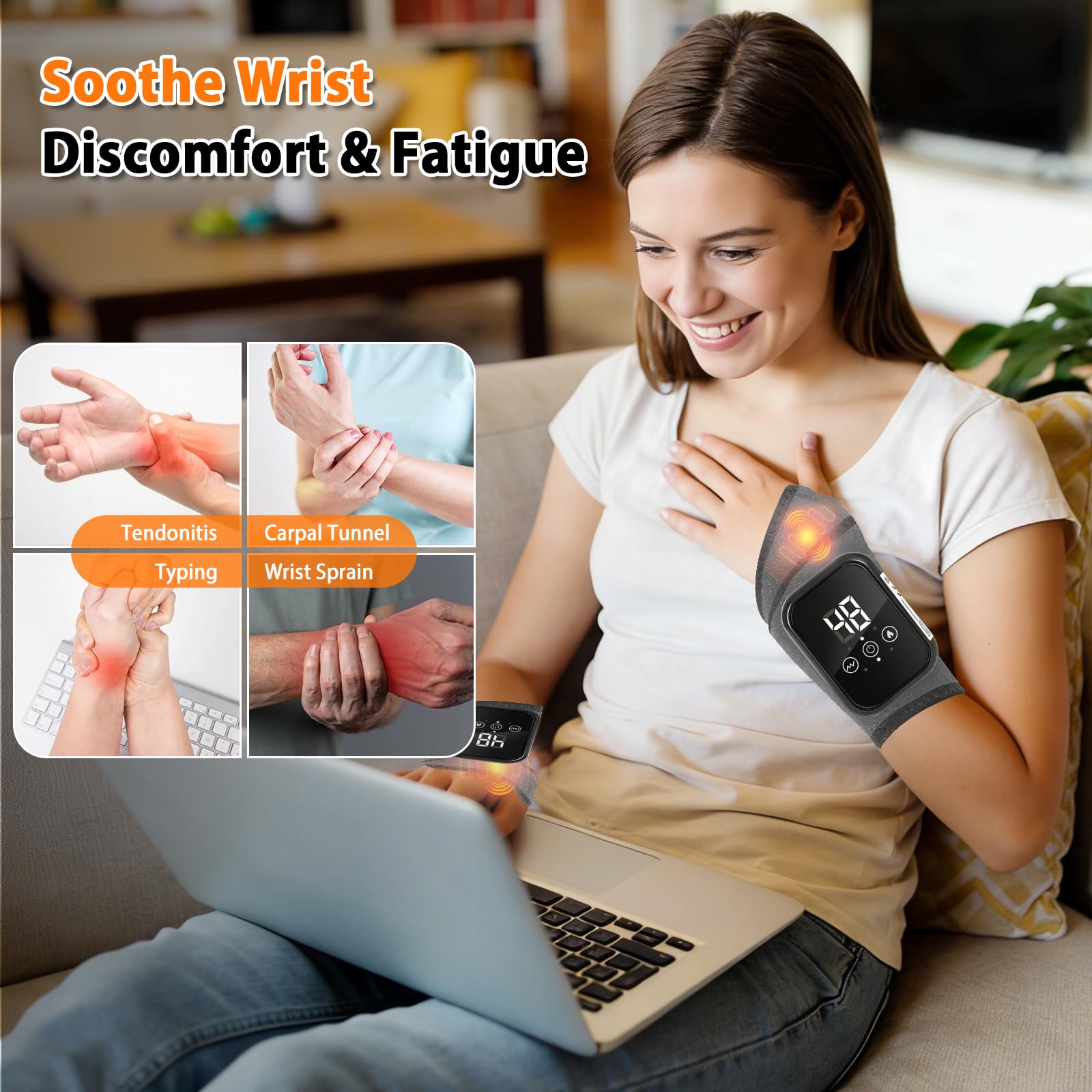 Handgelenk Massagegerät mit Rotlichttherapie, 3 Heizstufen & 3 Vibration | Wiederaufladbare, Kabelloses, Handmassagegerät, Linderung bei Karpaltunnelsyndrom, Arthritis, Grau, 2 Stück