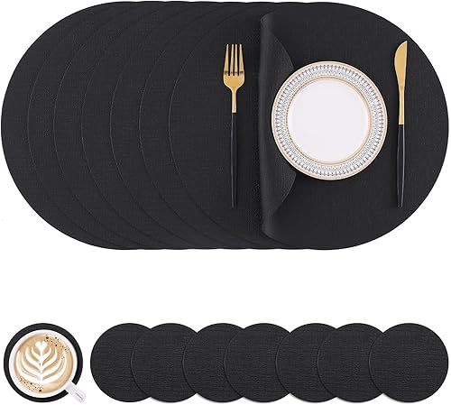 Miniatura 36 de Homaxy - Juego de 6 manteles individuales redondos de piel sintética y posavasos, lavables, de doble cara, manteles individuales de mesa, manteles