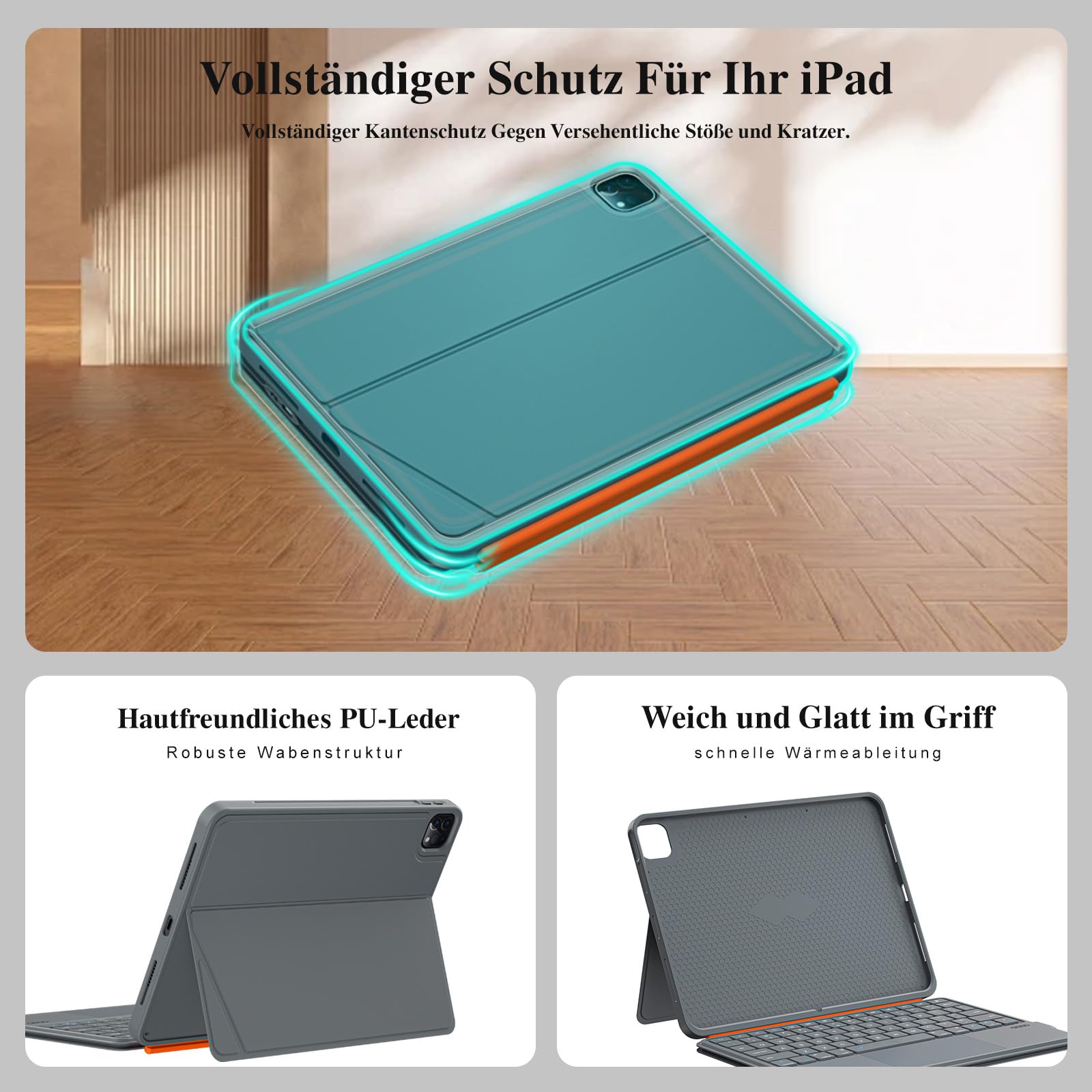 Tastatur Hülle für iPad Pro 11 Zoll (M5/M4 2025/2024), Magnetisch Abnehmbares Keyboard, Großes Trackpad, 7-Farbige Hintergrundbeleuchtung, 160° Verstellbarer Standfuß, Leicht (Dunkelgrau)