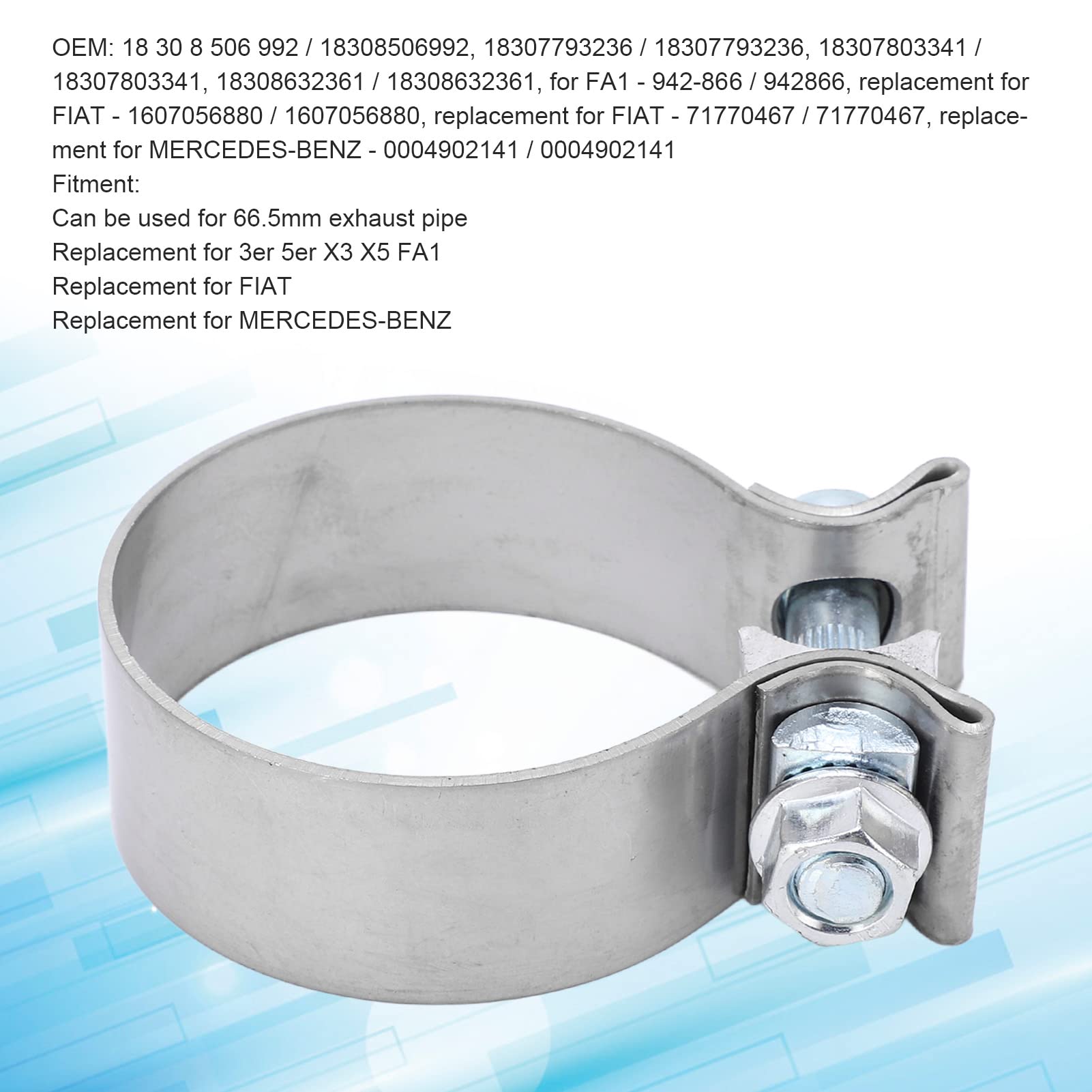 Akozon 66,5 mm/2,62 Zoll Auspuff-Verbindungsklemme Edelstahl  