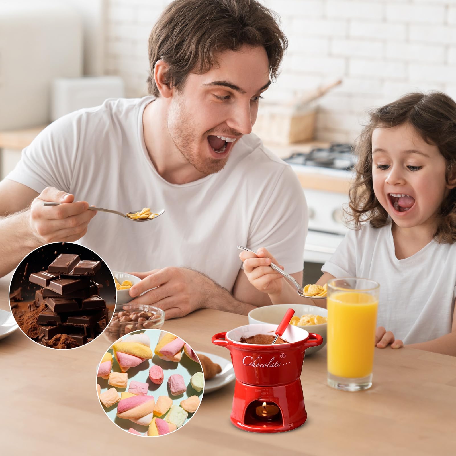 Fondue taza olla de cerámica calentador de mantequilla Tenedor Queso