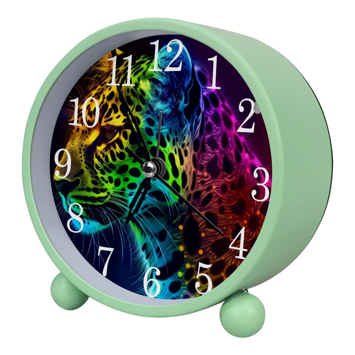 Luoweisi Alarm Clock Neon Leopard, Silent Non-Ticking with Night Light