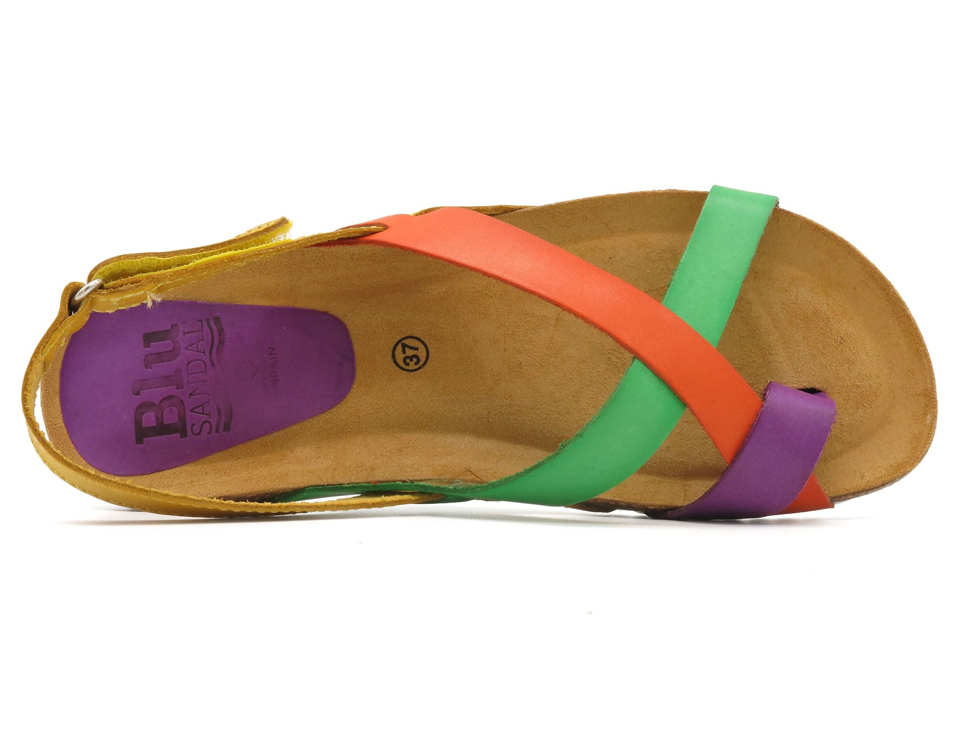 CASUAL Sandales en cuir pour femme avec semelle anatomique en cuir véritable avec rembourrage en gel et semelle en liège